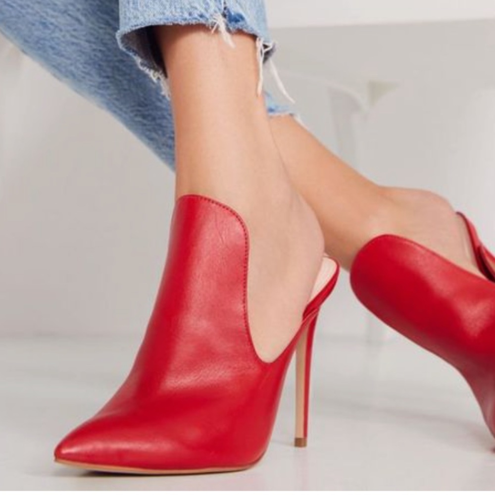 Aldo Red Leather Tenno Mule Stiletto Heels